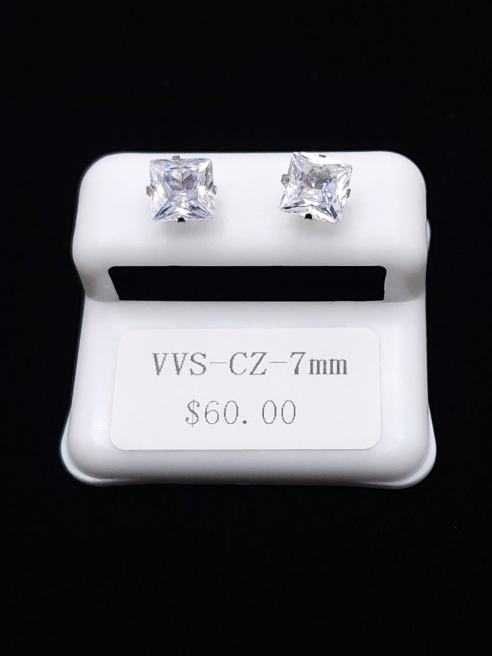 7mm Princess Cut CZ Stud Earrings VVS Silver‎ Tone New